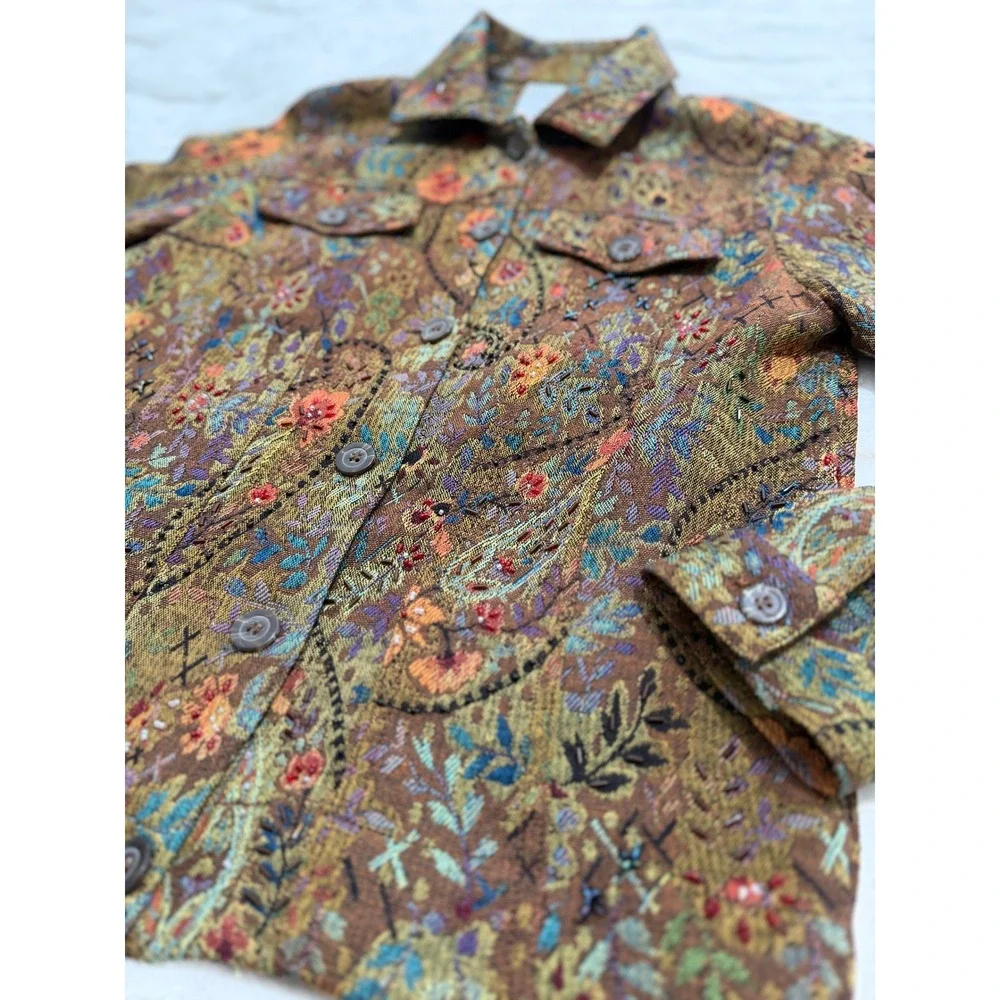Vintage Y2K Coldwater Creek Tapestry Jacket PS Boho Beaded Floral Paisley Fall